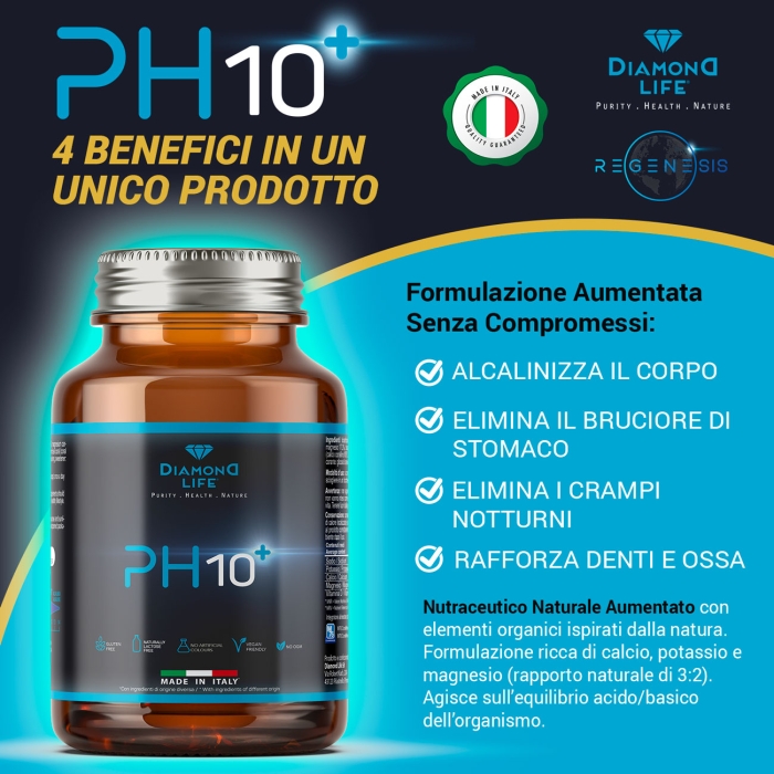 PH10 Powered by H.I.T. - Antiacido Naturale a Base di Potassio, Magnesio, Calcio Corallino Fossile e Vitamina D Aumentati - 200g