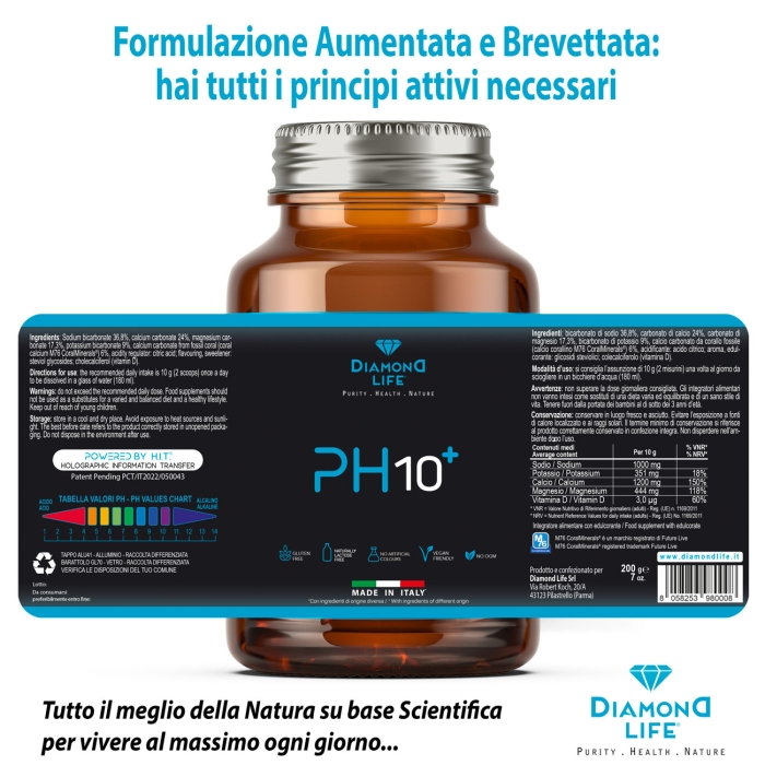 PH10 Powered by H.I.T. - Antiacido Naturale a Base di Potassio, Magnesio, Calcio Corallino Fossile e Vitamina D Aumentati - 200g